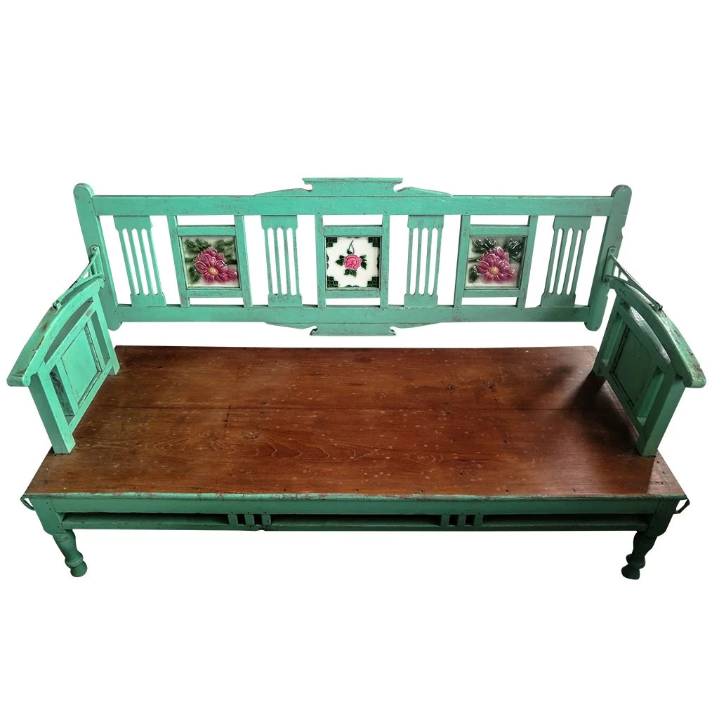 India Antique Bench with Tiles