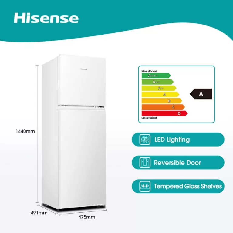 Hisense H225TWS Combi Fridge White 154L