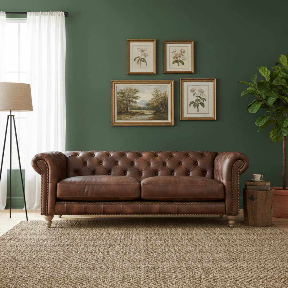 PJS36503 Vintage Leather Chesterfield Sofa - Image 1