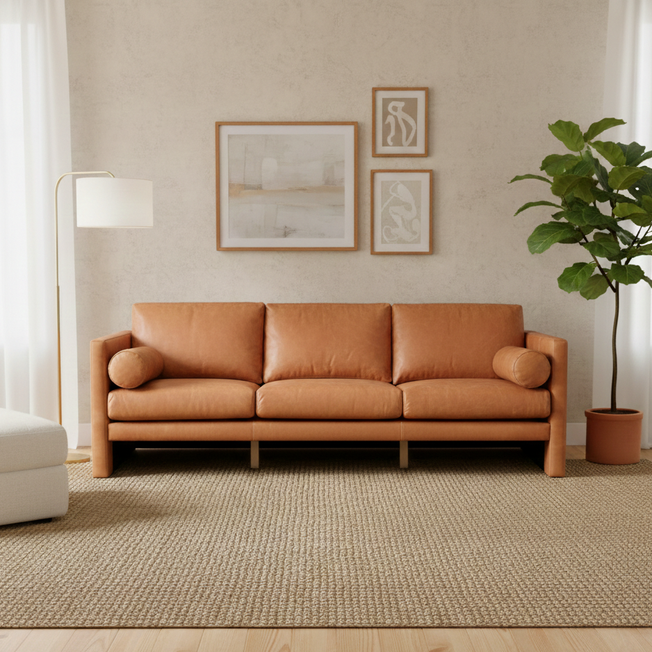 PJS36803 Milano Tan Leather Modern 3-Seater - Image 1