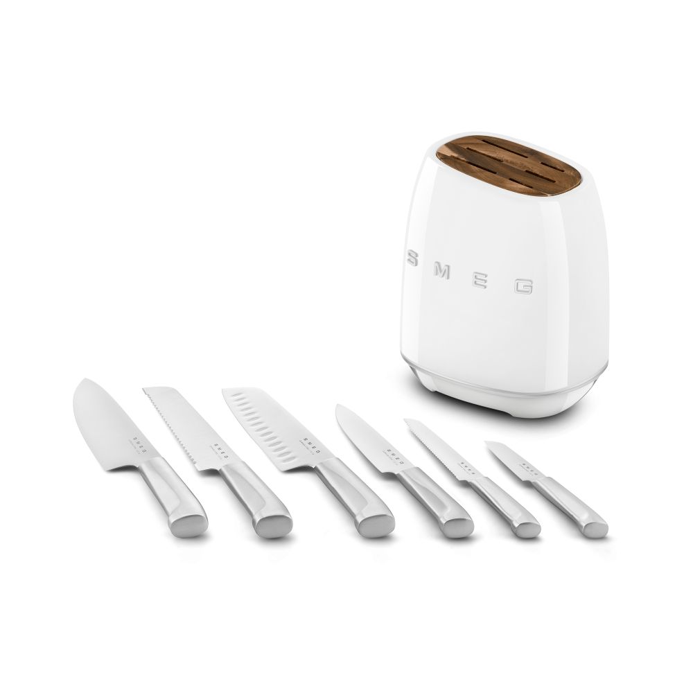 KBSF02WH Smeg - Retro Knife Block Set White - KBSF02WH - Image 1