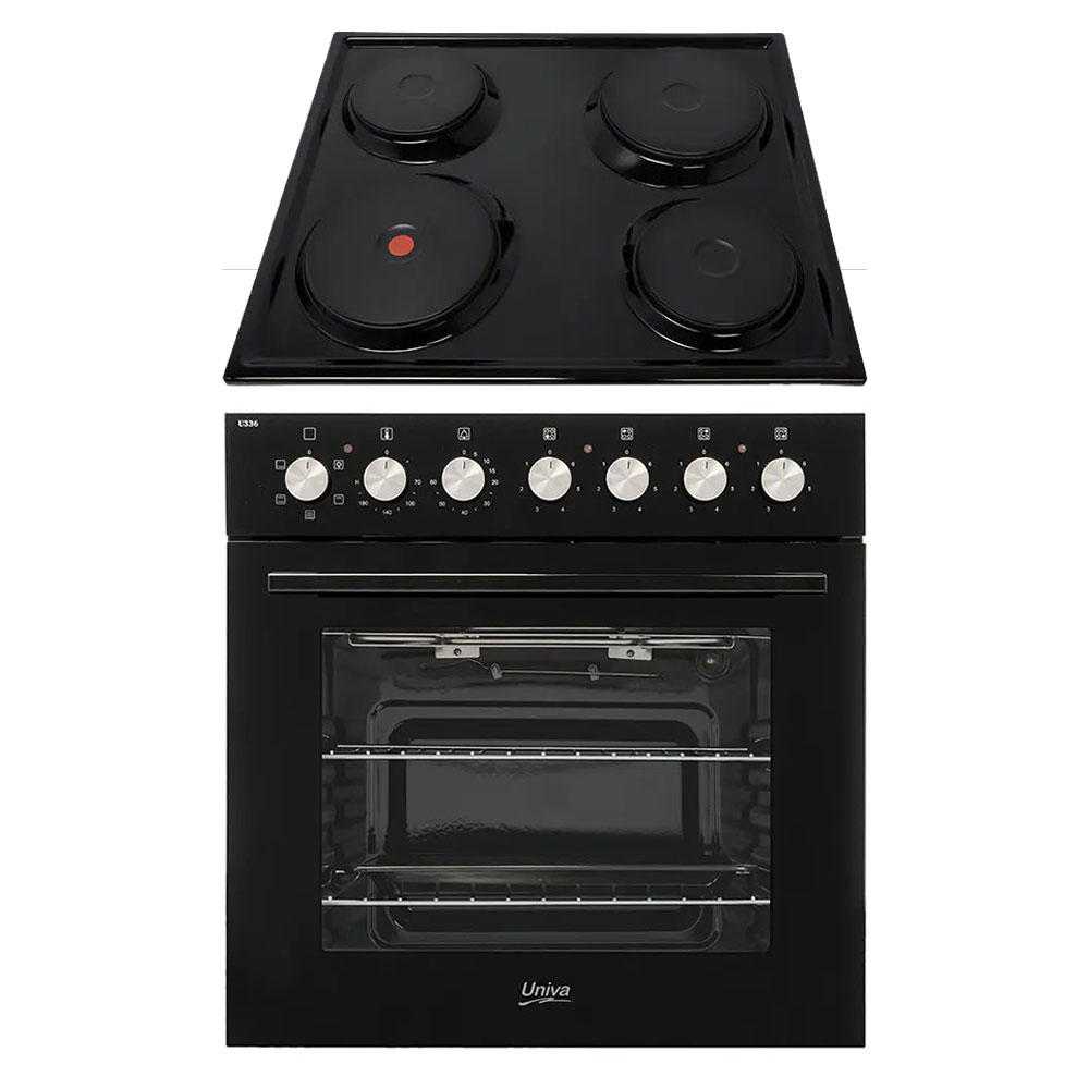 U336B-1 Univa - Oven and Solid Plate Hob Set Black - U336B-1 - Image 1